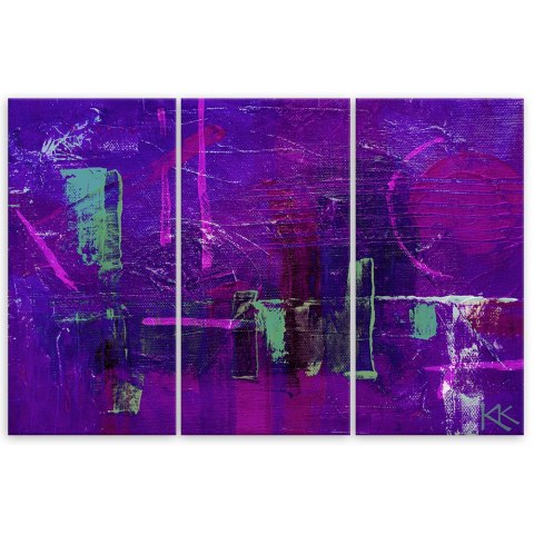 Obraz trzyczęściowy na płótnie, Fioletowa abstrakcja ręcznie malowana - 90x60