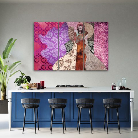Obraz trzyczęściowy na płótnie, Kobieta na ozdobnym tle - 90x60