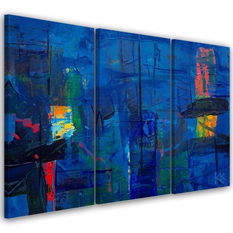 Obraz trzyczęściowy na płótnie, Niebieska abstrakcja ręcznie malowana - 120x80