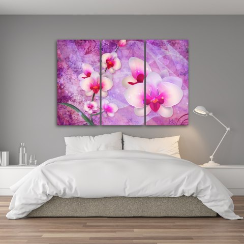 Obraz 3 częściowy na płótnie, Orchidea Kwiaty Abstrakcja - 120x80