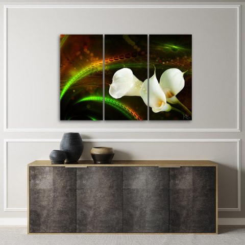 Obraz tryptyk na płótnie, White flower on brown background - 90x60