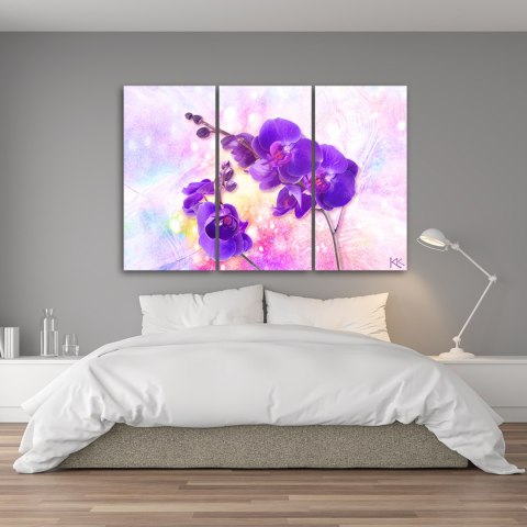 Obraz trzyczęściowy na płótnie, Fioletowy kwiat orchidei - 90x60