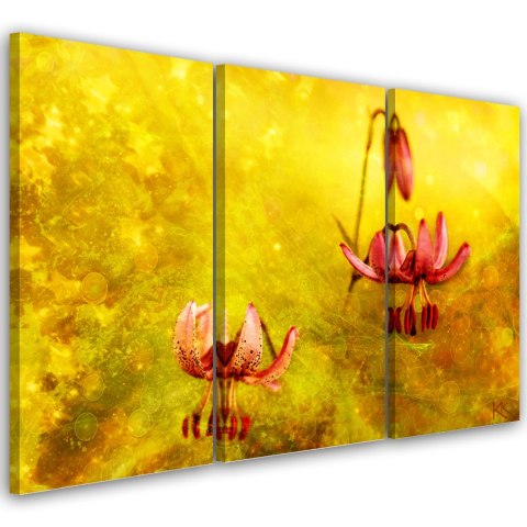Obraz trzyczęściowy na płótnie, Zwiędłe tulipany kwiaty - 90x60