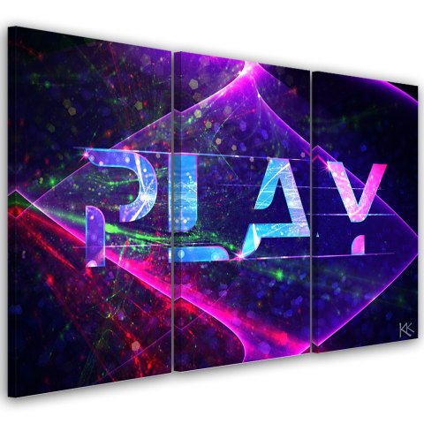 Obraz trzyczęściowy na płótnie, Napis play abstrakcja - 120x80