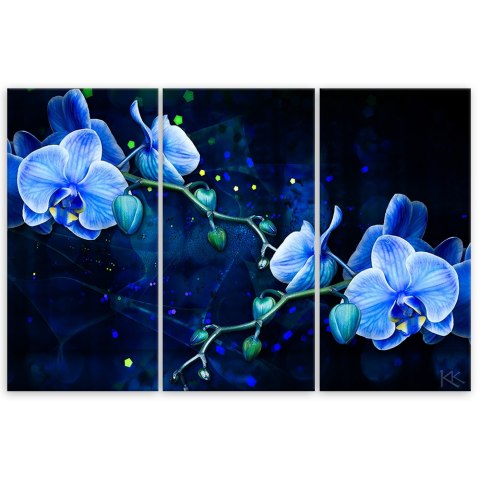 Obraz trzyczęściowy na płótnie, Niebieski kwiat orchidei - 90x60