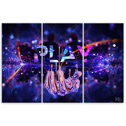 Obraz 3 częściowy na płótnie, Neon z napisem Play - 150x100