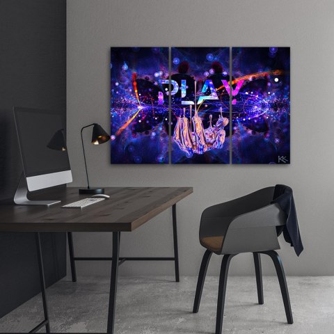 Obraz 3 częściowy na płótnie, Neon z napisem Play - 90x60