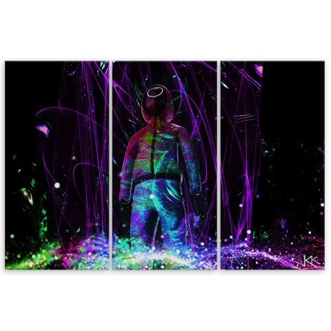 Obraz tryptyk na płótnie, Neon gracz - 90x60