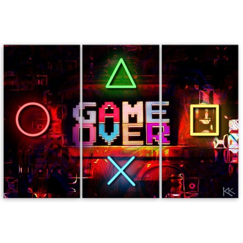 Obraz trzyczęściowy na płótnie, Napis Game Over dla gracza - 150x100