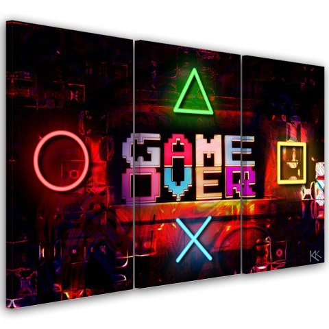 Obraz trzyczęściowy na płótnie, Napis Game Over dla gracza - 90x60