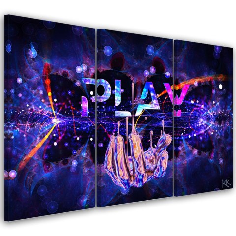 Obraz trzyczęściowy na płótnie, Neon z napisem Play - 150x100