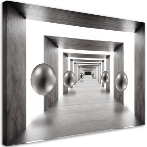Obraz na płótnie, Tunel srebrne kule 3D - 60x40