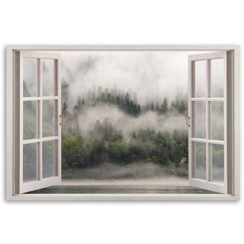 Obraz, Okno Las we mgle jezioro - 60x40