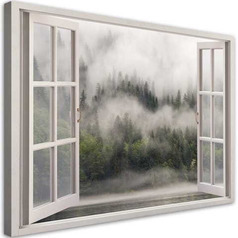 Obraz, Okno Las we mgle jezioro - 90x60