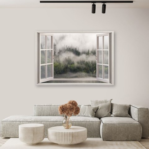 Obraz, Okno Las we mgle jezioro - 90x60