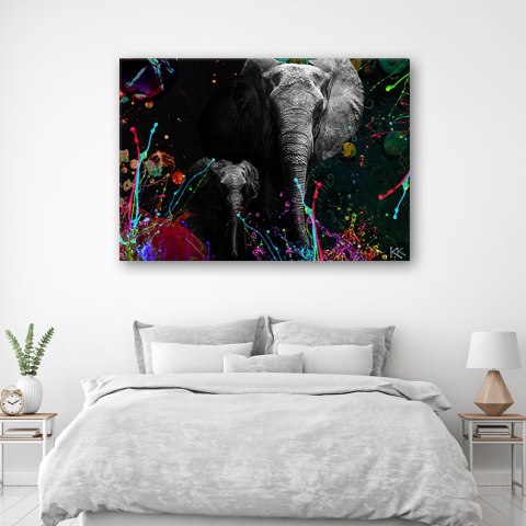 Obraz na płótnie, Słoń na kolorowym tle - 120x80