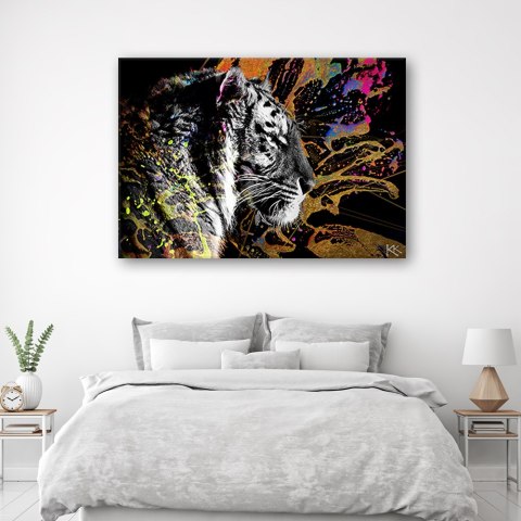 Obraz na płótnie, Tygrys na kolorowym tle - 60x40