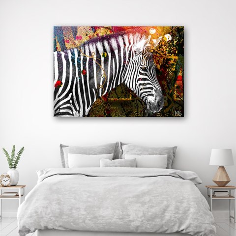 Obraz na płótnie, Zebra na kolorowym tle - 100x70