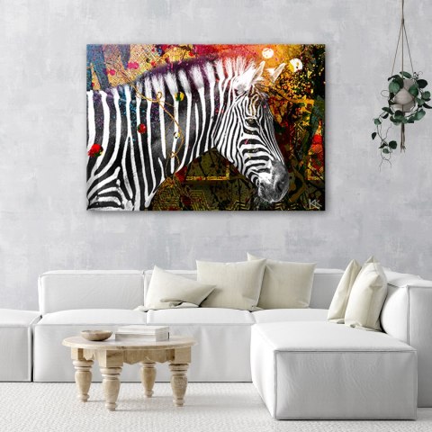 Obraz na płótnie, Zebra na kolorowym tle - 120x80