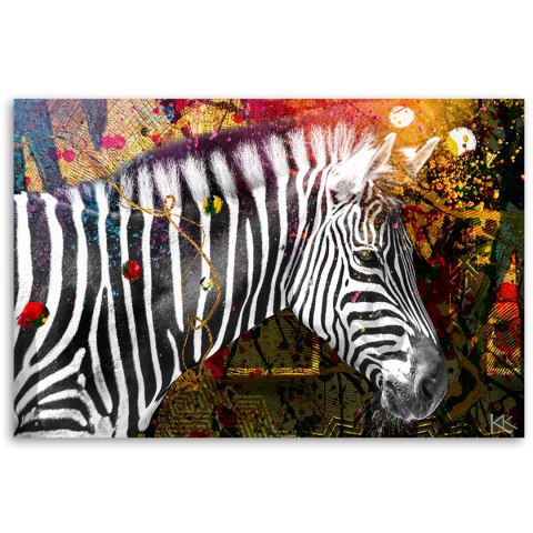 Obraz na płótnie, Zebra na kolorowym tle - 120x80