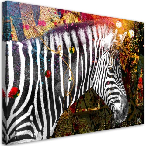 Obraz na płótnie, Zebra na kolorowym tle - 60x40