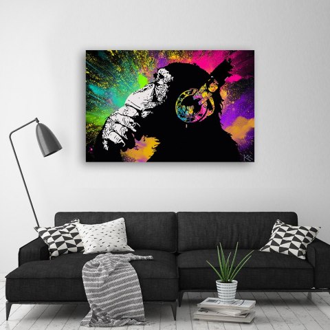 Obraz na płótnie, Banksy kolorowa małpa - 100x70