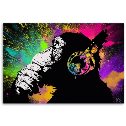 Obraz na płótnie, Banksy kolorowa małpa - 60x40