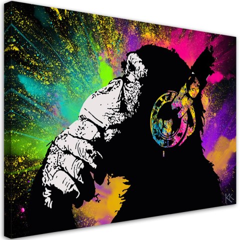 Obraz na płótnie, Banksy kolorowa małpa - 90x60