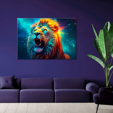 Obraz na płótnie, Abstrakcyjny Lew Neon AI - 60x40