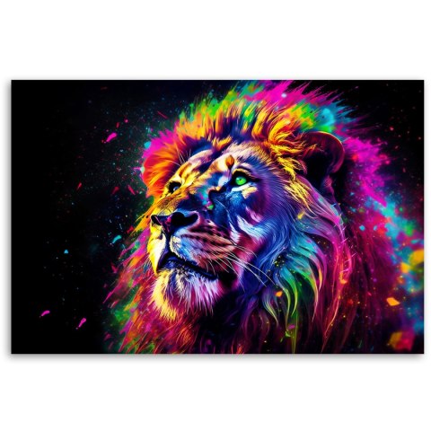 Obraz na płótnie, Kolorowy Lew Neon - 90x60