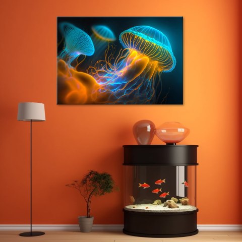 Obraz na płótnie, Meduzy pod wodą Neon - 90x60
