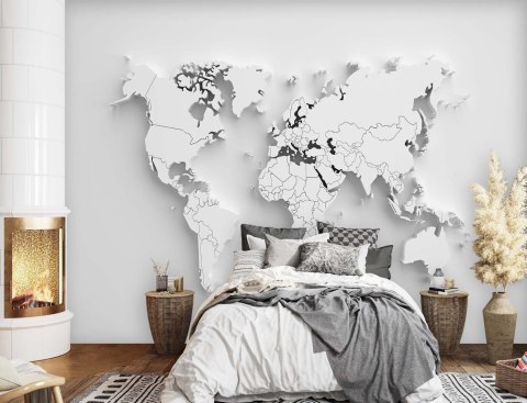 Fototapeta, Biała mapa świata 3D - 200x140