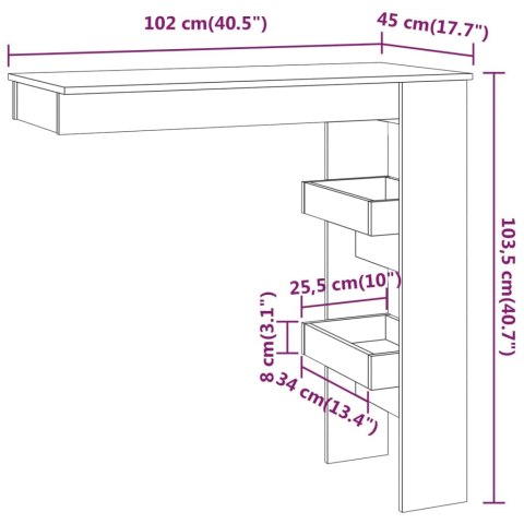 Stolik barowy, szary, 102x45x103,5 cm, materiał drewnopochodny