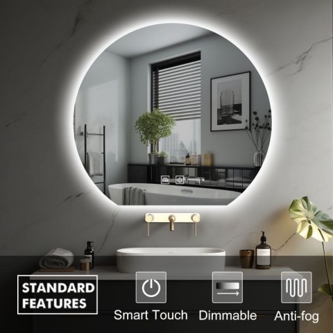 IREDA Lustro łazienkowe z oświetleniem LED, okrągłe, 50 cm