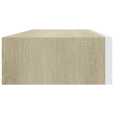 Półka ścienna z szufladą, dąb i biel, 60 x 23,5 x 10 cm, MDF