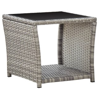 Stolik kawowy, szary, 45x45x40 cm, rattan PE i szkło
