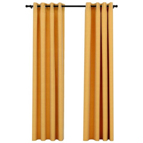 Zasłony stylizowane na lniane, 2 szt., żółte, 140x225 cm