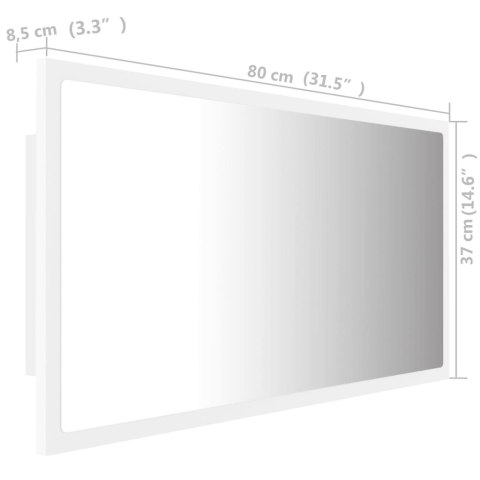 Lustro łazienkowe z LED, białe, 80x8,5x37 cm, akryl