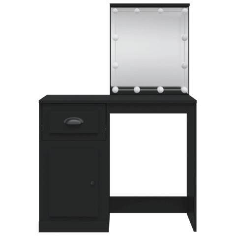 Toaletka z lampkami LED, czarna, 90x42x132,5 cm