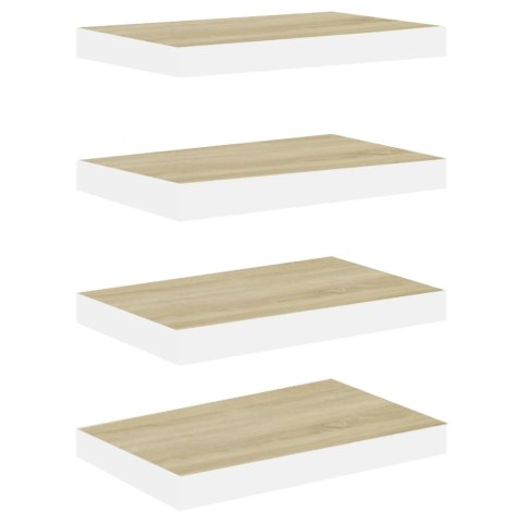 Półki ścienne, 4 szt., dębowo-białe, 40 x 23,5 x 3,8 cm, MDF