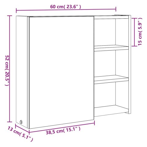 Szafka łazienkowa z lustrem i LED, szara, 60x13x52 cm