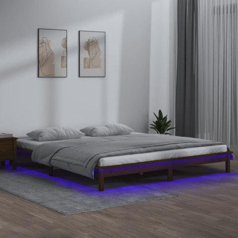 Rama łóżka z LED, miodowy brąz 120x190 cm podwójna, lite drewno
