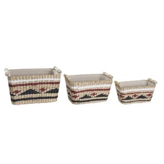 Zestaw koszyków DKD Home Decor Biały Czarny Kasztanowy Naturalny Naturalne Włókno 39 x 27 x 24 cm 3 Części