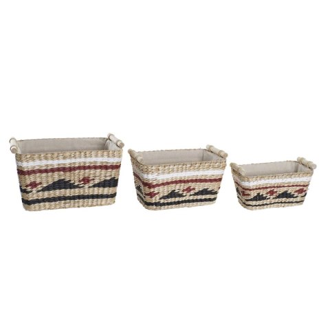 Zestaw koszyków DKD Home Decor Biały Czarny Kasztanowy Naturalny Naturalne Włókno 39 x 27 x 24 cm 3 Części