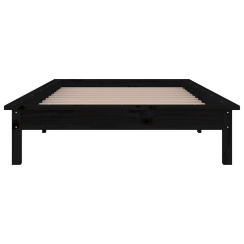 Rama łóżka z LED, czarna, 75x190 cm, pojedyncza, lite drewno