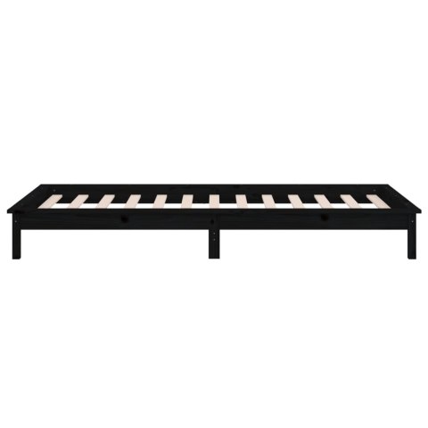 Rama łóżka z LED, czarna, 75x190 cm, pojedyncza, lite drewno
