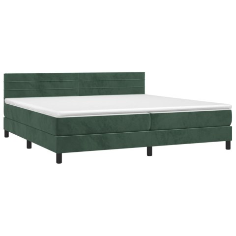 Łóżko kontynentalne z materacem i LED zielony aksamit 200x200cm