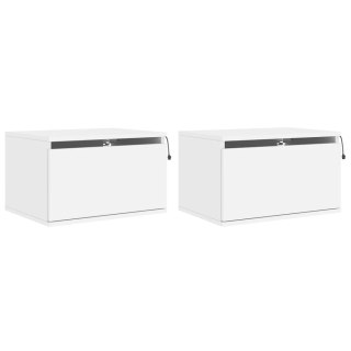 Wiszące szafki nocne z LED, 2 szt., białe