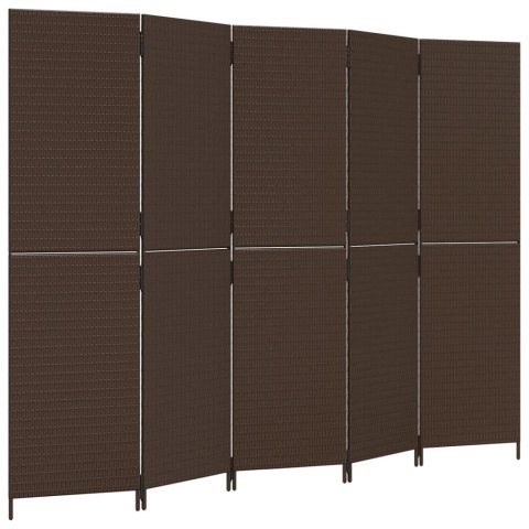 Parawan 5-panelowy, brązowy, polirattan