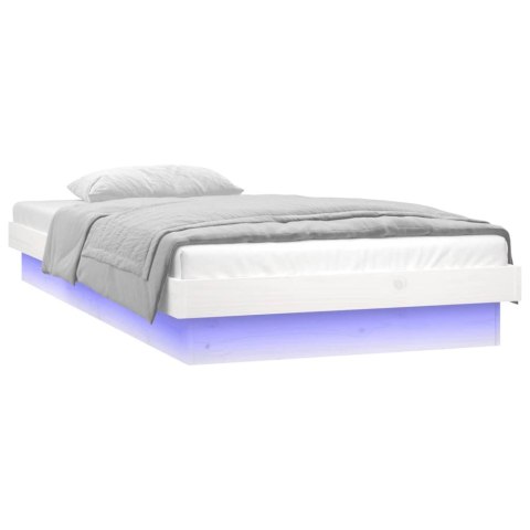 Rama łóżka z LED, biała, 90x190 cm, pojedyncza, lite drewno